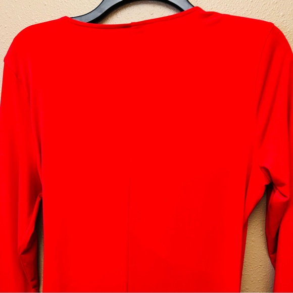 Covington Red Faux Wrap Style Jeweled Neck Dress, Size M - Picture 8 of 8